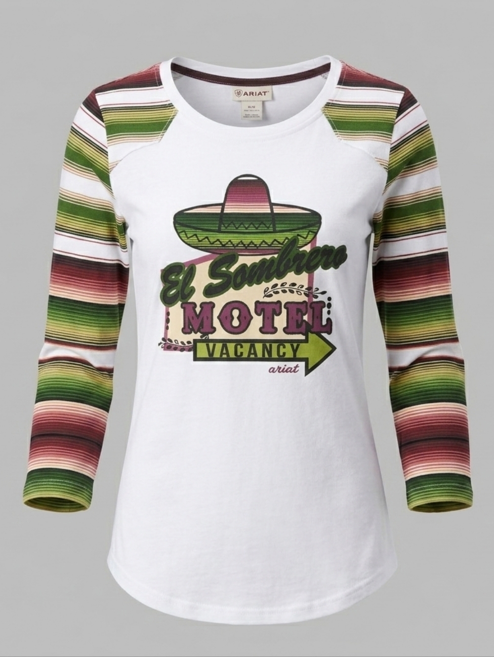 Ariat El Sombrero Western Top Medium Serape Sleeve Graphic Rodeo Chic Western